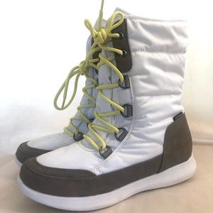 Women’s white Cougar brand snow boots size 8 however they fit more like a 7.5